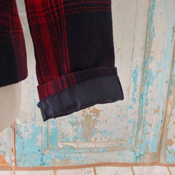 Old Navy plaid wool lined button heavy pea coat/XS/red & navy blue - Picture 8 of 11